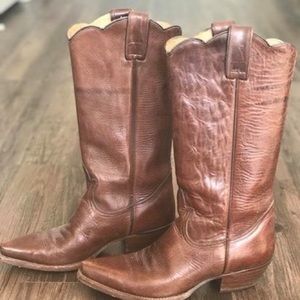 Brown leather cowgirl boots